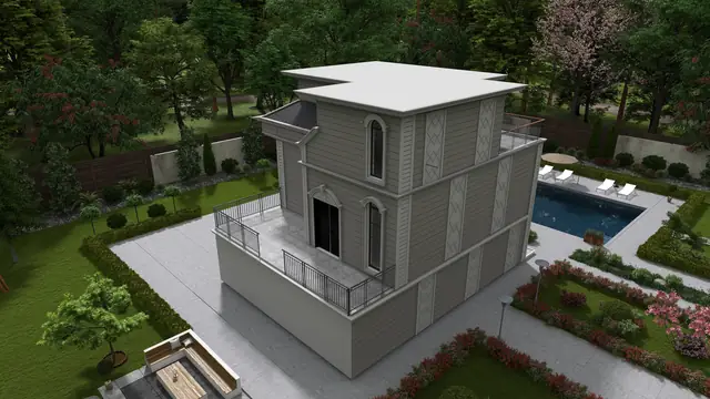 Denizli Köyü Konut Projesi — Cephe ve bahçe görünümleri, görünüm 1